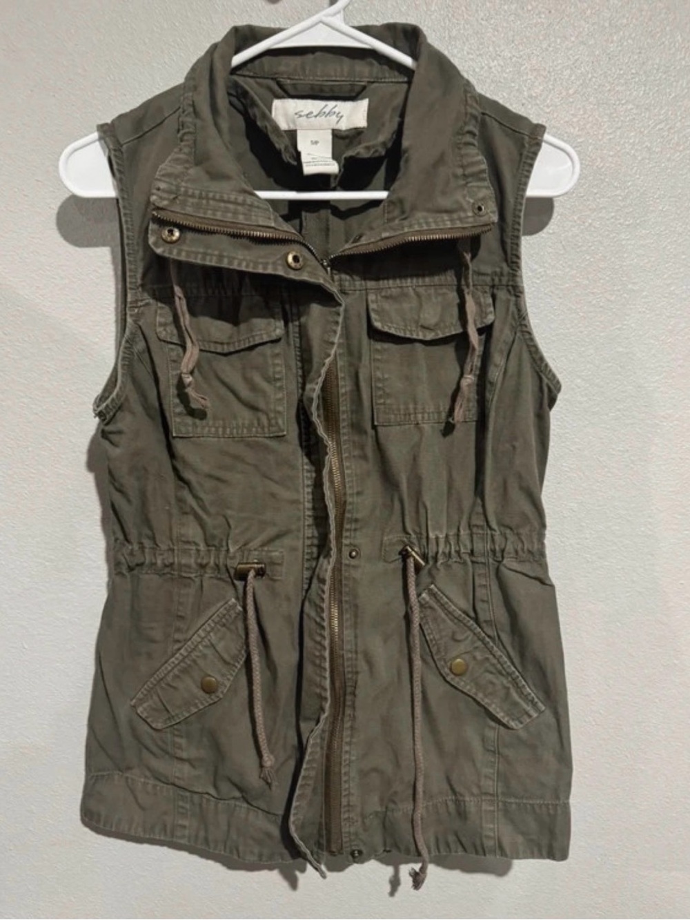 Sebby Olive Green Drawstring Utility Vest